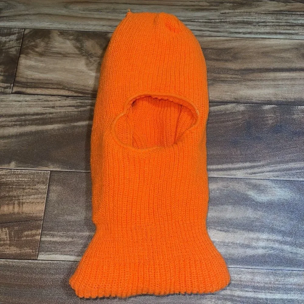 Vtg Fleece Face Mask Blaze Orange Knit Winter Balaclava Winter Hunting Ski Mask